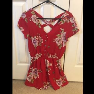 Red floral romper